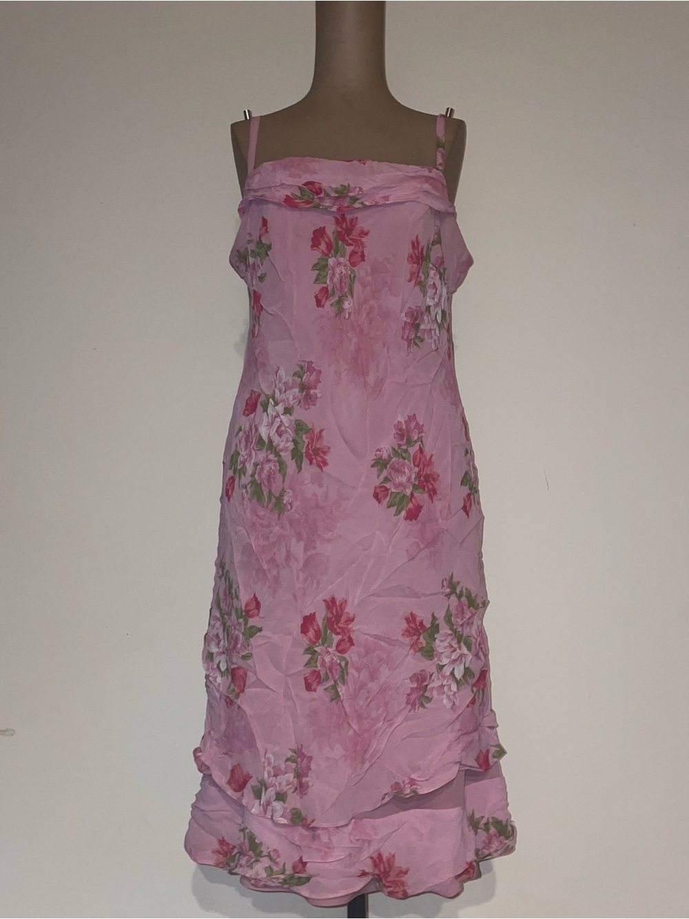 Donna Ricco Pink Floral Spaghetti-Strap Midi Dress-RAYON-layered